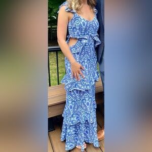 Simply Southern Ruffle, Cut out at the waist Maxi Dress.  Size Medium